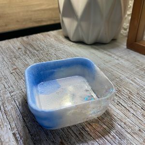 Blue and White Square Tray / Dish - Handmade With Iridescent Rainbow Confetti